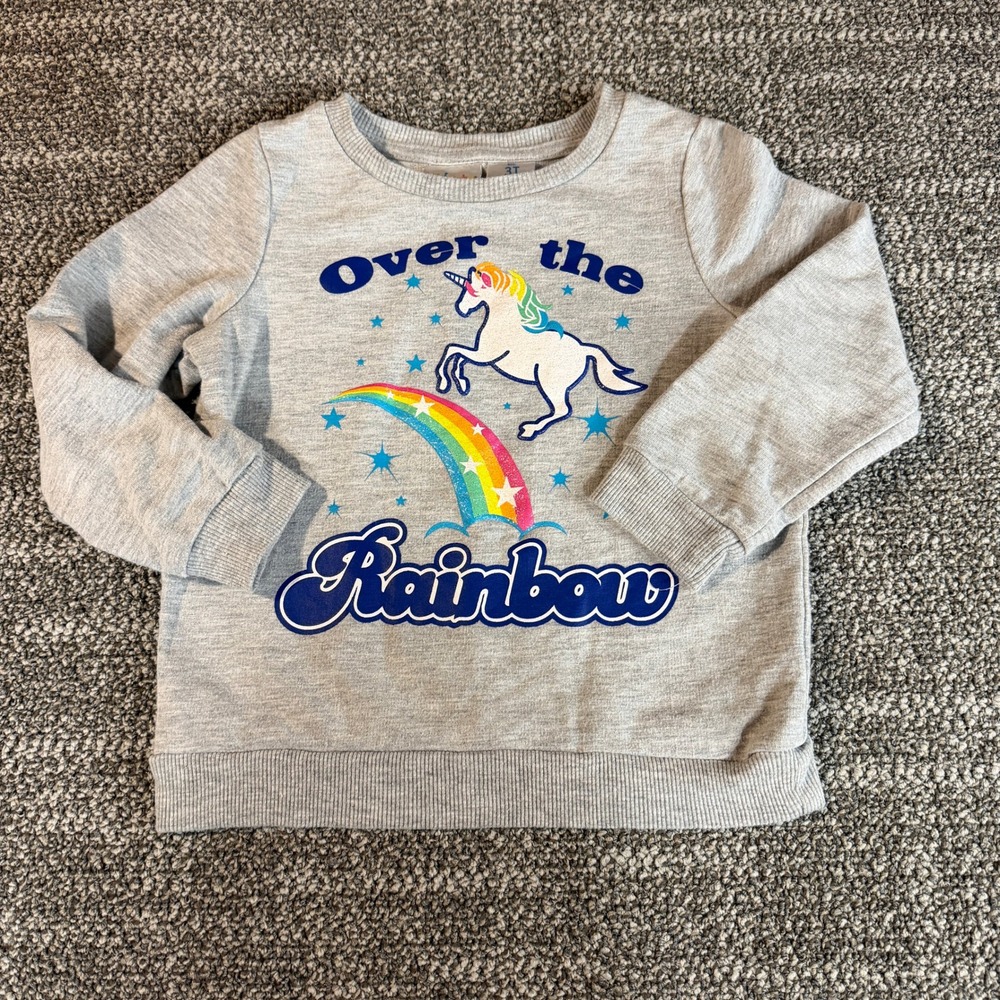 Kidgets Girls Gray Over the Rainbow Unicorn Sweatshirt Size 3T Glitter Pullover
